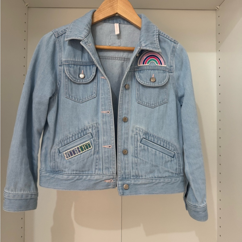 Zimmermann Light Blue Jean Jacket with Rainbow Patch